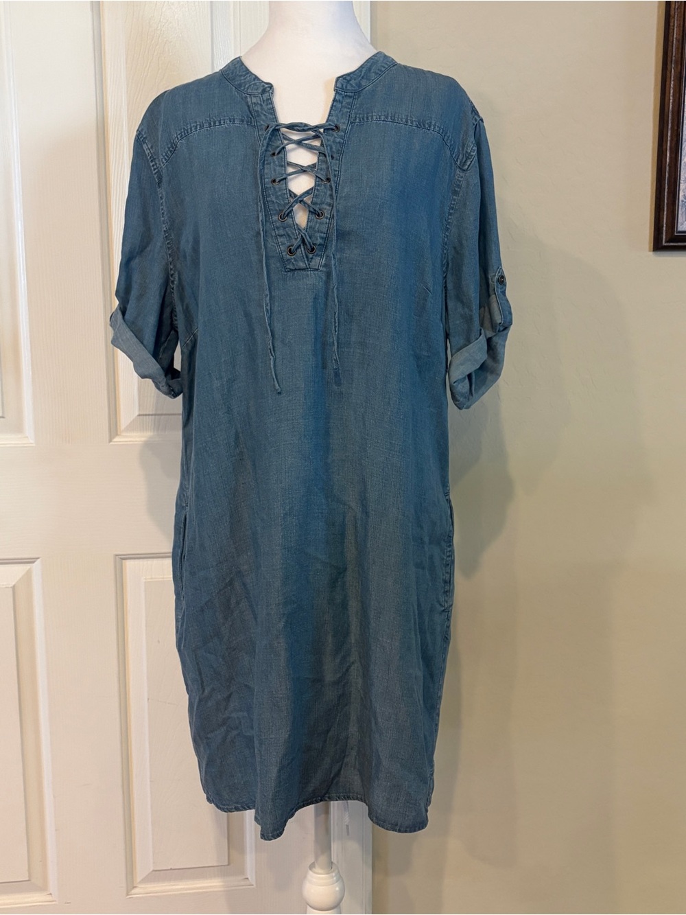 Philosophy Blue Lace-Up Chambray Women's Dress NWT SIZE XXL